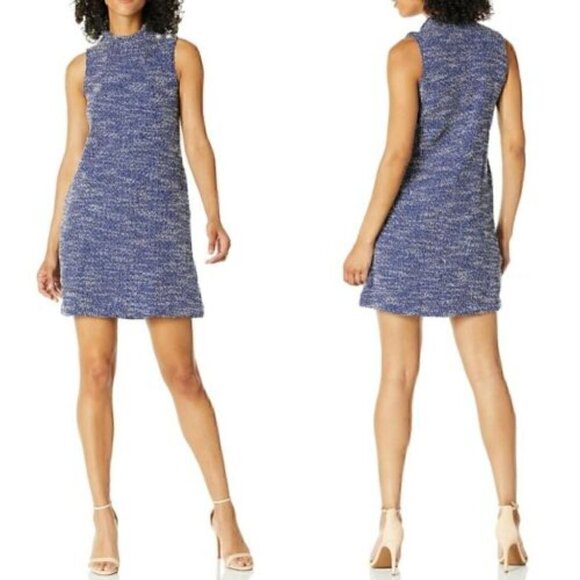 Beige By Eci Shift Dress Periwinkle Blue Pearl Button Side Pockets Size S - Picture 1 of 14